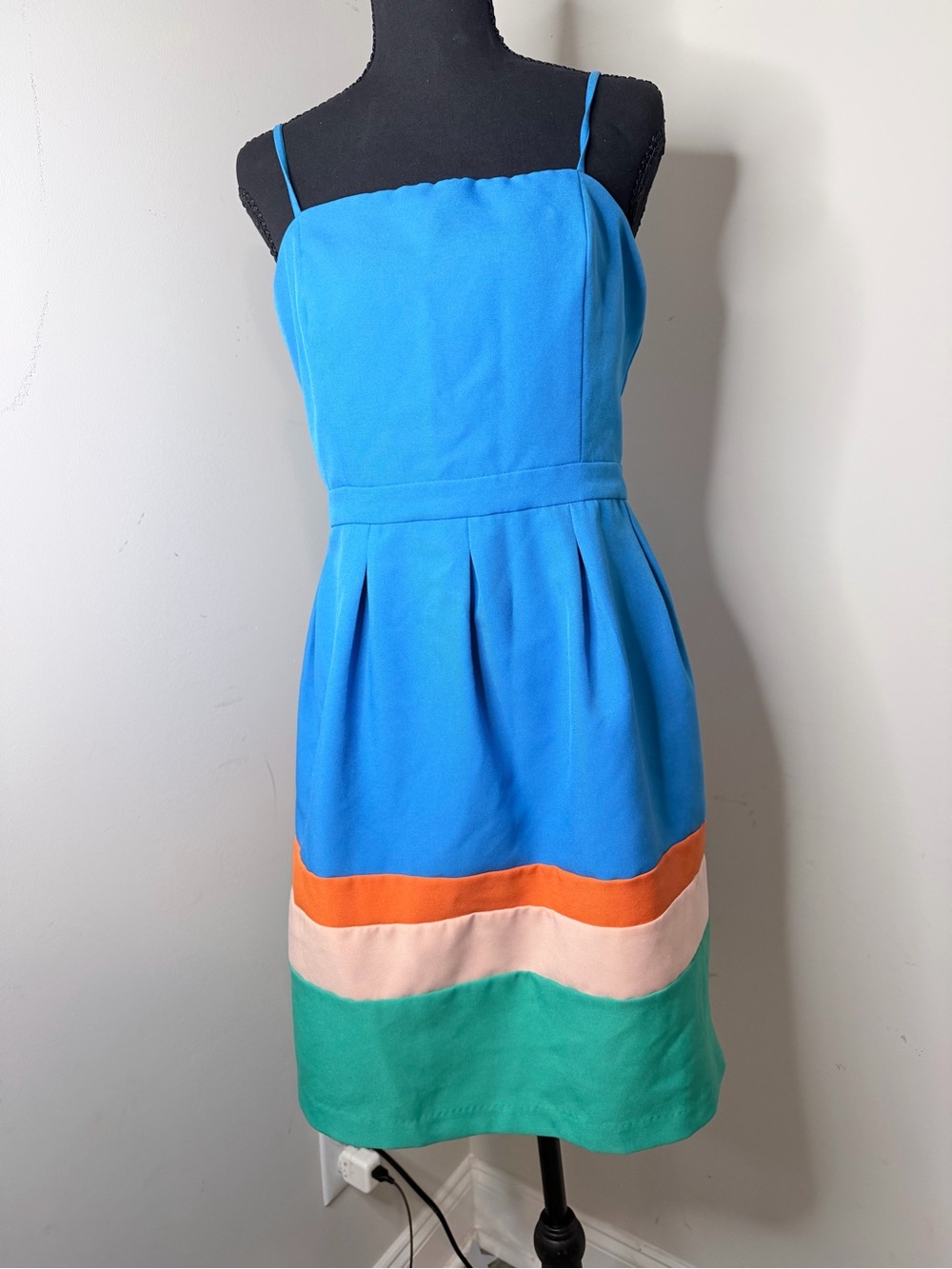 Bright Blue Colorblock Spaghetti-Strap Dress